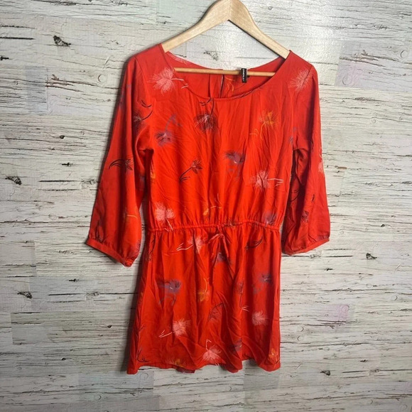 O’Neill dress orange floral long sleeve size large - Picture 1 of 9